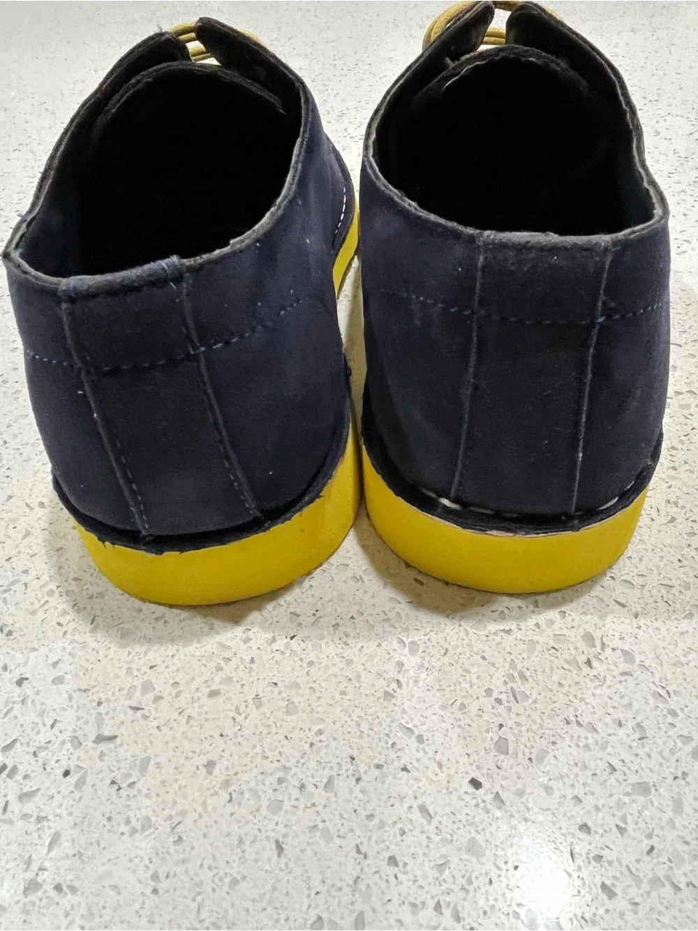 Amali Men's Navy Blue Suede Lace Up Oxfords with Yellow Sole Size 10 New No Box